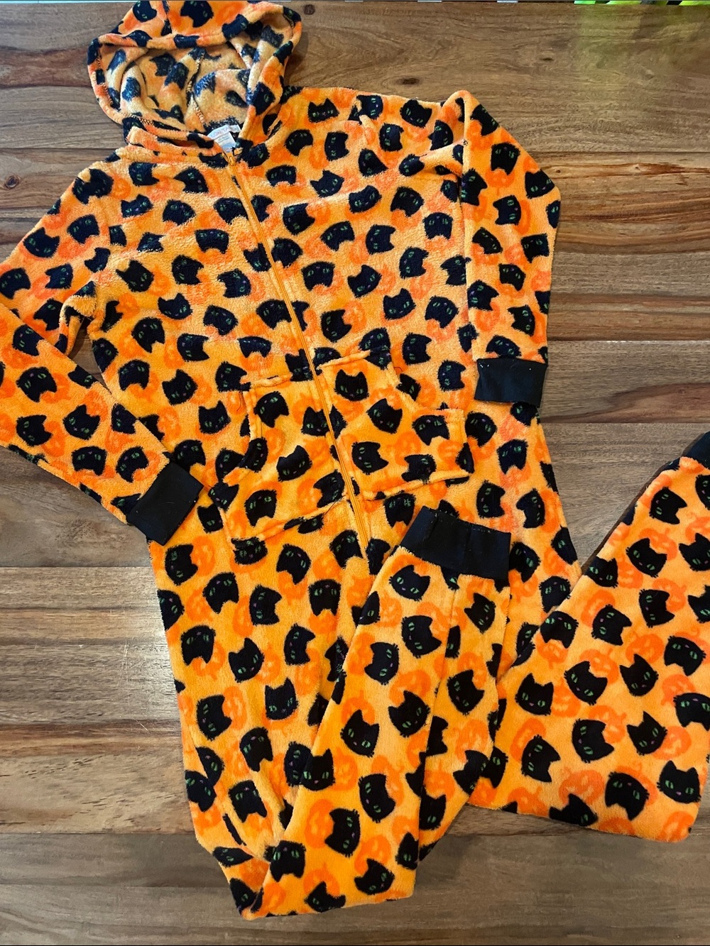 Cozy Black Cat-Print Hooded Kids Pajama Set